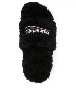 ( Positively Conscious ) Balenciaga 1096 BLACK/WHITE/RED Sandales Furry 80 Mm Femme -Vente magasin Balenciaga 16195057 33382427 600