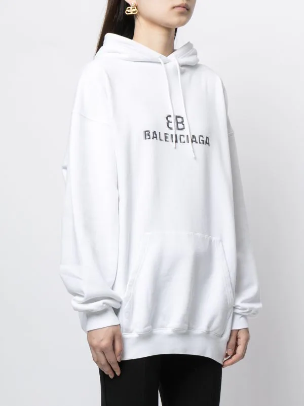 ( Positively Conscious ) Balenciaga 9040 WHITE/BLACK Hoodie BB à Logo Pixelisé Femme 5 ( Positively Conscious ) Balenciaga 9040 WHITE/BLACK Hoodie BB à Logo Pixelisé Femme – Image 3