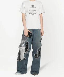 ( Positively Conscious ) Balenciaga 9081 DIRTY WHITE/BLACK T-shirt à Slogan Imprimé Femme -Vente magasin Balenciaga 16579598 34206225 600