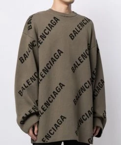 ( Positively Conscious ) Balenciaga Pull Oversize à Logo Intarsia 2900 LIGHT BROWN/BLACK -Vente magasin Balenciaga 16579615 33648704 600