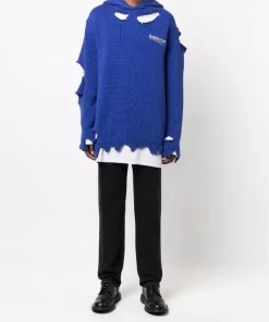 ( Positively Conscious ) Balenciaga Hoodie à Logo Brodé 4691 PACIFIC BLUE/GREY -Vente magasin Balenciaga 16579634 33879933 600
