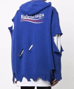 ( Positively Conscious ) Balenciaga Hoodie à Logo Brodé 4691 PACIFIC BLUE/GREY -Vente magasin Balenciaga 16579634 33880427 600
