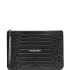 ( Positively Conscious ) Balenciaga 1390 DARK GREY/L WHITE Pochette Cash à Effet Peau De Crocodile Femme