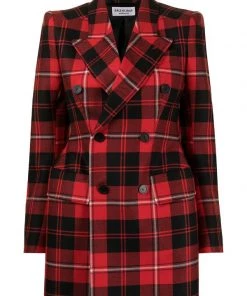 ( Positively Conscious ) Balenciaga 6167 RED/BLACK Blazer Croisé à Motif Tartan Femme