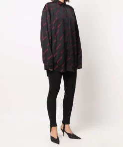 ( Positively Conscious ) Balenciaga Chemise à Logo Brodé 1076 BLACK/RED -Vente magasin Balenciaga 16580685 35909329 600