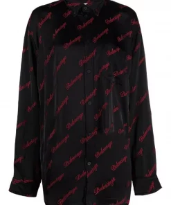 ( Positively Conscious ) Balenciaga Chemise à Logo Brodé 1076 BLACK/RED