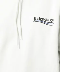 ( Positively Conscious ) Balenciaga 9084 DIRTY WHITE/BLK/BLUE Hoodie à Logo Imprimé Femme -Vente magasin Balenciaga 16580689 35908123 600