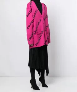 ( Positively Conscious ) Balenciaga 1401 PINK/BLACK Cardigan à Motif Monogrammé En Intarsia Femme -Vente magasin Balenciaga 16580746 33648758 600