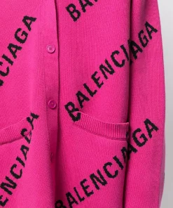 ( Positively Conscious ) Balenciaga 1401 PINK/BLACK Cardigan à Motif Monogrammé En Intarsia Femme -Vente magasin Balenciaga 16580746 33648763 600