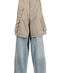 ( Positively Conscious ) Balenciaga Pantalon Ample Hybrid Cargo à Empiècement Superposé 8961 CLEAR LIGHT BLUE