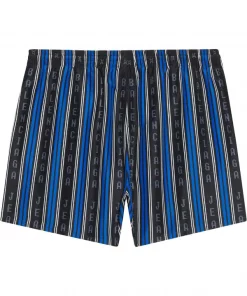 ( Positively Conscious ) Balenciaga 4360 ROYAL/BLACK Short De Bain Rayé à Logo Homme