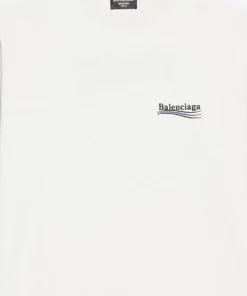 ( Positively Conscious ) Balenciaga 9084 DIRTY WHITE/BLK/BLUE T-shirt à Logo Femme -Vente magasin Balenciaga 16580820 33828598 600