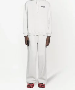 ( Positively Conscious ) Balenciaga 9084 DIRTY WHITE/BLK/BLUE Hoodie à Logo Imprimé Homme -Vente magasin Balenciaga 16580833 33829002 600