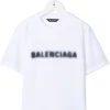( Positively Conscious ) Balenciaga 9040 WHITE/BLACK T-shirt à Logo Imprimé Enfant