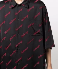( Positively Conscious ) Balenciaga Chemise à Logo Imprimé 1076 BLACK/RED -Vente magasin Balenciaga 16580851 34753713 600