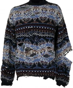 ( Positively Conscious ) Balenciaga 8088 NAVY/MULTICO Pull à Encolure Ras Du Cou Femme