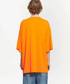 ( Positively Conscious ) Balenciaga 7513 FLUO ORANGE/BLACK T-shirt à Slogan Imprimé Femme -Vente magasin Balenciaga 16580873 33828603 600