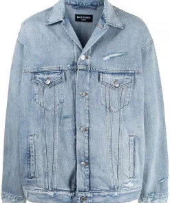( Positively Conscious ) Balenciaga Veste En Jean à Effet Usé Femme