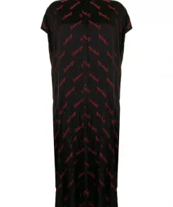 ( Positively Conscious ) Balenciaga Robe-chemise Rawcut SI à Logo Brodé 1076 BLACK/RED