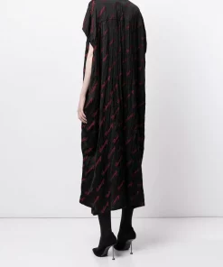 ( Positively Conscious ) Balenciaga Robe-chemise Rawcut SI à Logo Brodé 1076 BLACK/RED -Vente magasin Balenciaga 16581405 34063885 600