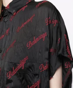 ( Positively Conscious ) Balenciaga Robe-chemise Rawcut SI à Logo Brodé 1076 BLACK/RED -Vente magasin Balenciaga 16581405 34063886 600