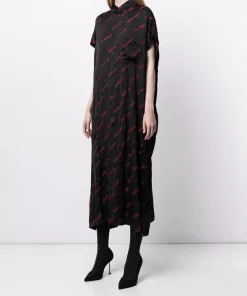 ( Positively Conscious ) Balenciaga Robe-chemise Rawcut SI à Logo Brodé 1076 BLACK/RED -Vente magasin Balenciaga 16581405 34064054 600