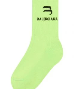 ( Positively Conscious ) Balenciaga 3760 GRASS GREEN/BLACK Chaussettes Nervurées à Logo Intarsia Homme