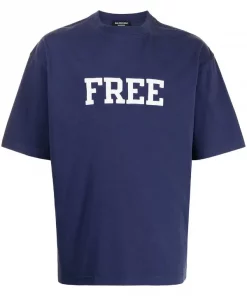 ( Positively Conscious ) Balenciaga T-shirt Free à Détail Appliqué 3967 MARINE BLUE/WHITE