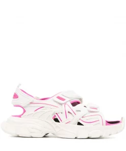 ( Positively Conscious ) Balenciaga 9054 WHITE/FLUO PINK Sandales Track à Attaches Scratch Femme