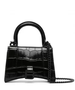 ( Nouvelle Collection ) Balenciaga 1000 BLACK Mini Sac à Main Hourglass Embossé Femme