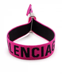 ( Positively Conscious ) Balenciaga Bracelet à Logo 5040 FLUO PINK/SILVER