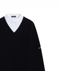 ( Positively Conscious ) Balenciaga Pull Superposé à Col V 1070 BLACK/WHITE -Vente magasin Balenciaga 16905801 34762942 600