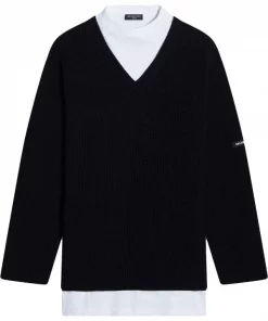 ( Positively Conscious ) Balenciaga Pull Superposé à Col V 1070 BLACK/WHITE