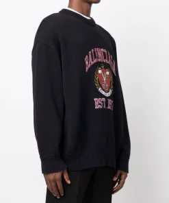 ( Positively Conscious ) Balenciaga Pull College à Logo Brodé 8065 NAVY -Vente magasin Balenciaga 16905802 35885486 600