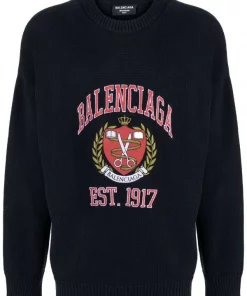 ( Positively Conscious ) Balenciaga Pull College à Logo Brodé 8065 NAVY