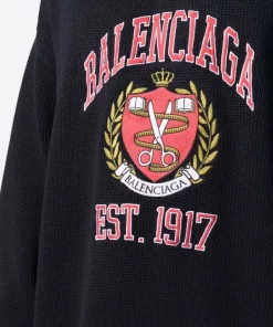 ( Positively Conscious ) Balenciaga Pull College à Logo Brodé 8065 NAVY -Vente magasin Balenciaga 16905802 35965826 600