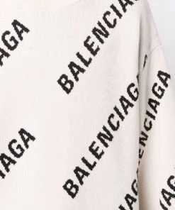 ( Nouvelle Collection ) Balenciaga 9054 CHALKY WHITE/BLACK Pull à Logo Imprimé Homme -Vente magasin Balenciaga 16905803 34816350 600