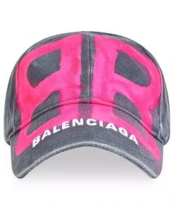 ( Nouvelle Collection ) Balenciaga 0112 DARK GREY/FUXIA W Casquette BB à Imprimé Graffiti Homme