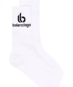 ( Positively Conscious ) Balenciaga 9060 WHITE/BLACK Chaussettes Nervurées à Logo Imprimé Homme
