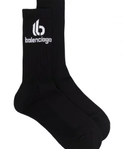 ( Positively Conscious ) Balenciaga Chaussettes Nervurées à Logo Imprimé Homme