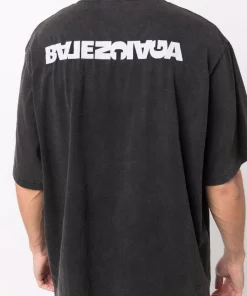 ( Nouvelle Collection ) Balenciaga T-shirt à Logo Imprimé 9034 WASHED BLACK/WHITE -Vente magasin Balenciaga 16906933 35926576 600