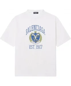 ( Positively Conscious ) Balenciaga 1375 OFF WHITE/NAVY T-shirt à Logo Imprimé Homme