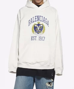 ( Positively Conscious ) Balenciaga 1375 OFF WHITE/NAVY Hoodie à Logo Imprimé Homme -Vente magasin Balenciaga 16906987 35346770 600