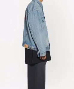 ( Positively Conscious ) Balenciaga 5620 WASHED LIGHT BLUE Veste En Jean à Logo Brodé Homme -Vente magasin Balenciaga 16907005 35058457 600