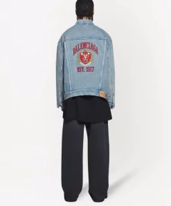 ( Positively Conscious ) Balenciaga 5620 WASHED LIGHT BLUE Veste En Jean à Logo Brodé Homme -Vente magasin Balenciaga 16907005 35059060 600