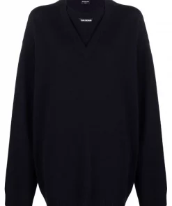 ( Positively Conscious ) Balenciaga 8065 NAVY Pull En Laine à Patch Logo Femme