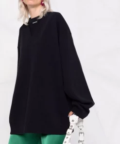 ( Positively Conscious ) Balenciaga 8065 NAVY Pull En Laine à Patch Logo Femme -Vente magasin Balenciaga 16909949 35517139 600