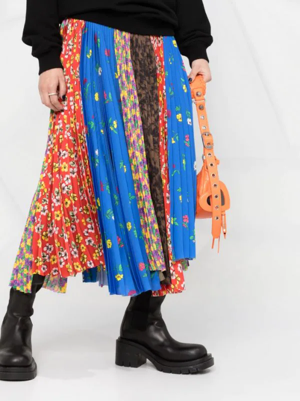 ( Positively Conscious ) Balenciaga 7090 YELLOW/PURPLE Jupe Mi-longue Plissée à Design à Empiècements Femme 7 ( Positively Conscious ) Balenciaga 7090 YELLOW/PURPLE Jupe Mi-longue Plissée à Design à Empiècements Femme – Image 5