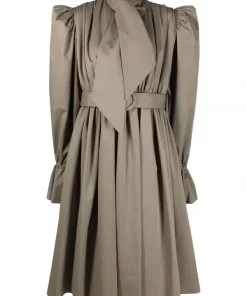 ( Positively Conscious ) Balenciaga 9966 DARK BEIGE Robe Mi-longue à Taille Ceinturée Femme