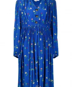 ( Positively Conscious ) Balenciaga 4011 BLUE Robe Oversize En Soie à Fleurs Femme